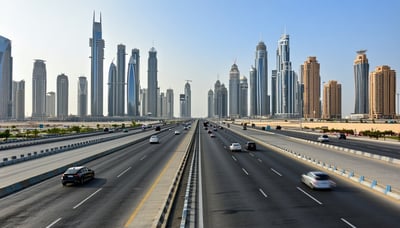 Dubai city skyline with highway roads Dubai city skyline with highway roads