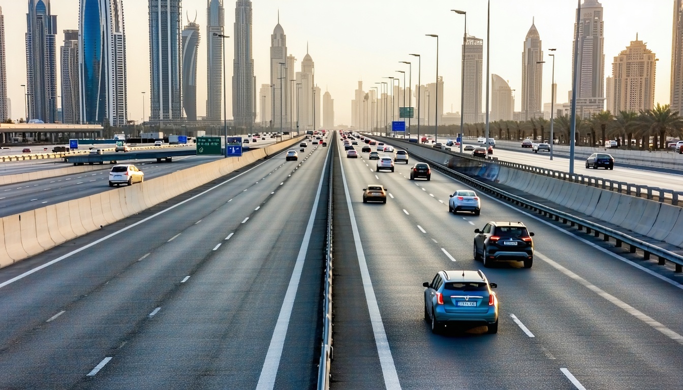 Modern highway view in Dubai with cars moving smoothly
