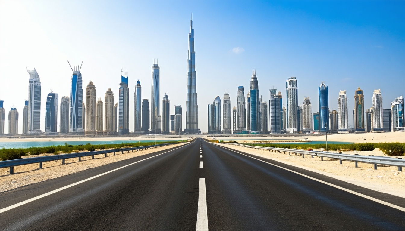 Dubai skyline with open roads, representing efficient travel
